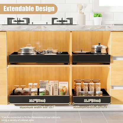 KLKE Pull Out Cabinet Organizer, Width Expandable (11.7"-19.7") Heavy Duty Slide Out Drawers Fixed with Adhesive Nano Film for Pots, Roll Out Shelf Storage For Kitchen,Pantry,Garage,Bathroom Storage