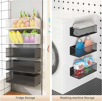 Magnetic Shelf for Washing Machine, Washer Dryer Shelf, Magnetic Lint Bin for Laundry Room, Spice Rack, Magnetic Basket Organizer for Laundry Kitchen, 1 Pack (Black, 10.63''L*4.72''W*3.03''H)