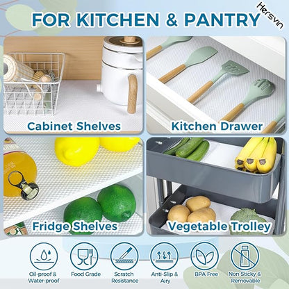 Hersvin Shelf Liners, 24 in x 20 ft Kitchen Drawer Mats, Non-Adhesive EVA Cupboard Protector, Cabinet Lining (White Dot)