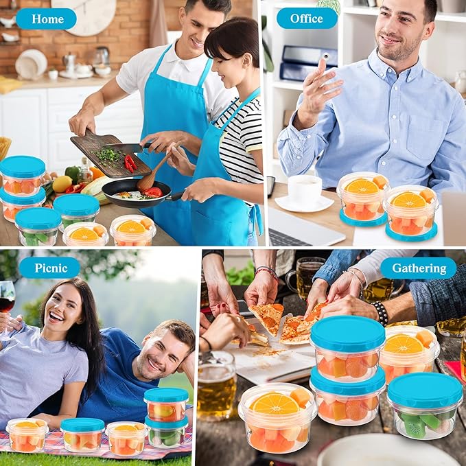 Sieral 36 Pack 8 oz Freezer Containers with Lids Reusable Deli Freezer Storage Containers Stackable Plastic Thick Twist Top Jars for Takeout Food Round Wide Mouth Lunch Snack (Sky Blue)
