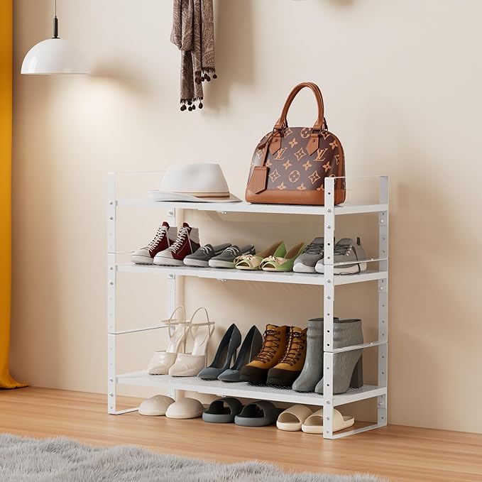 Multi-Functional Metal Shoe Rack, Space-Saving, Perfect for Entryway, Closet, Bathroom, etc. - Sturdy and Durable, High Weight Capacity（2PACKS/White/Large