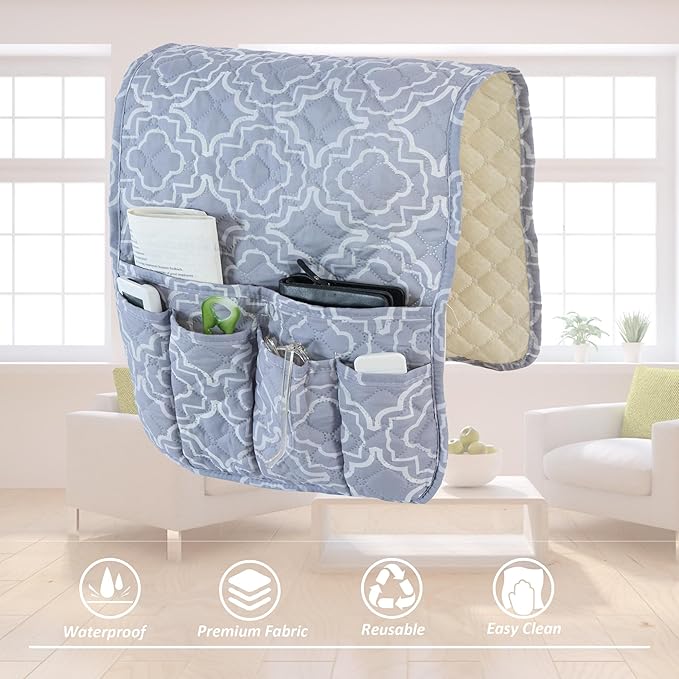 luckyjoyreal Armchair Caddy for Couch Remote Control Holder Premium Durable Non-slip Sofa Armset Organizer Caddy Storage for Recliner Couch 5 Pocket for Cell Phone Magazine 35"x13" Floral 1 Piece
