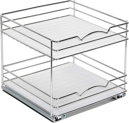Pull Out Cabinet Organizer for Spices, Cans - Heavy Duty with Lifetime Limited Warranty- Pull Out Spice Rack- Cabinet Pull Out Shelf for Cans,Dishes, Etc, 10-1/2"Wx10-3/8"Dx8-7/8" H, Chrome