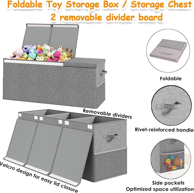 Extra Large Toy Box Chest with Lid, Kids Toy Storage Organizer for Boys Girls, Big Toy Bin Basket Extra Large Toy Storage Box for Living Room Playroom Nursery (40" x14" x16")