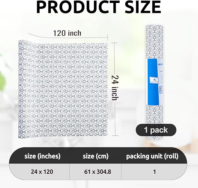 RAY STAR 24X120 Inch Shelf Liner for Kitchen Cabinets, Non-Adhesive Cabinet Liner Washable, PVC Drawer Liner for Dresser Non-Slip Bathroom (Black Floral)(1 Roll)