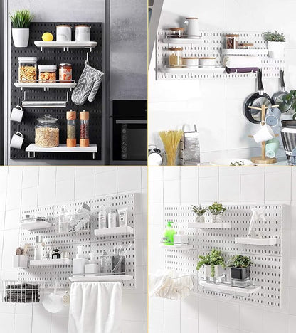 33"x22" Pegboard Combination Kit and 18 Accessories(Shelf Storage Bins Hook Brackets Clips) No Punching for Garage Kitchen Living Room Bathroom Office,Pegboard Wall Organizer (Black, 6)
