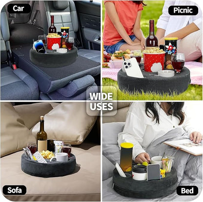 Couch Cup Holder Pillow - Sofa Drink Holder Buddy | Bed Buddy for Snacks, Beverage, Remote | Couch Caddy Storage for Bed, Car Back Seat Organizer, RV, Living Room, Boat, Bedroom(Grey)