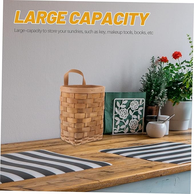 iplusmile Woven Hanging Storage Baskets Natural Wood Organizer with Handle Kitchen Wall Mounted Basket for Household Storage and Decorative Use