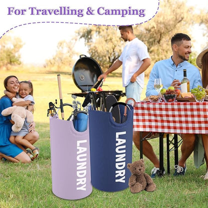 Set of 2 Large Laundry Baskets for Adult, 95L Collapsible Laundry Baskets with Aluminum Handles, Portable Dirty Clothes Hampers for Bedroom, Travel, Purple + Navy Blue