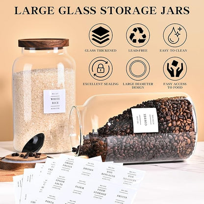Glass Storage Jars,1PACK 95oz/2800ml Clear Glass Food Storage Containers with Airtight Bamboo Lid Stackable Kitchen Canisters for Candy,Cookie,Rice,Sugar,Flour,Nuts and Spice Jars