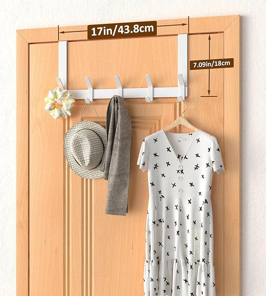CHAUNCEY HOME Over The Door Hooks Hanger with 7" Arms for Hanging, J7U, Perfectly Fits US Standard 1 3/8-inch Doors, Towel Rack Bathroom Organizer Holder, White