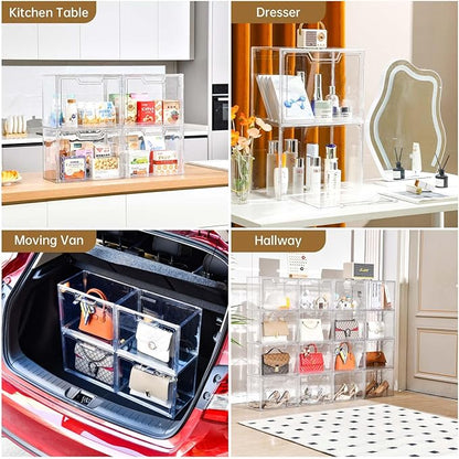 Freebat Stackable Storage Bins,Clear Acrylic Display Case, Acrylic Boxes with Lids, Stackable Storage for Handbags & Purse, Magnetic Lid Storage Bins for Home Organization-1 Pack