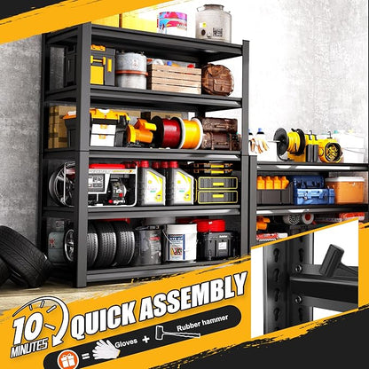 Set of 4 Garage Shelving 5-Tier Heavy Duty Storage Shelves, Adjustable Metal Shelving Unit, Utility Garage Organizer Shelf for Basement, Pantry, Warehouse, Supermarket, 45.7" Wx19.7 Dx71.2 H