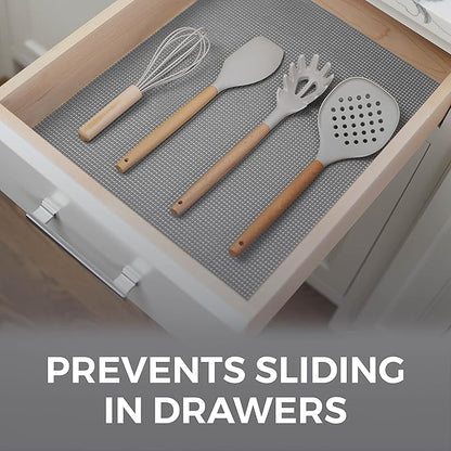 HOME GENIE Shelf Drawer and Cabinet Liner, Durable with Strong Grip, 17.5 in x 20 FT, Non Adhesive Liners Protect Kitchen Cabinets and Cupboard, Pantry, Bathroom Drawers and Shelves, Desks, Soft Gray