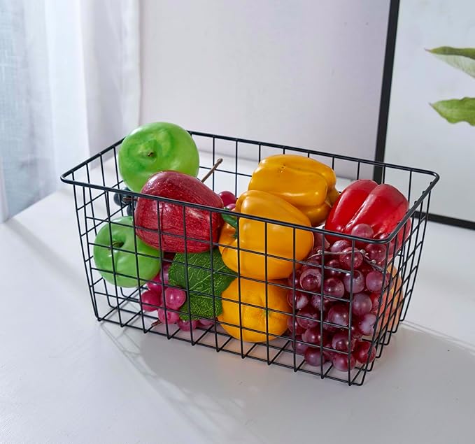2 Pack【Extra Large】Hanging Kitchen Basket,Wire Storage Basket,with Traceless Tape and 3M High-Strength Plastic Hooks,no Drilling,for Cabinet Storage,Kitchen,Bathroom,Storage Room,large capacity