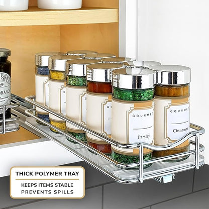 LYNK PROFESSIONAL® Pull Out Spice Rack Organizer for Inside Kitchen Cabinets - 4-3/8 inch Wide - Slide Out Drawer – Chrome Sliding Spice Cabinet Organization Shelf Racks - 1 Tier