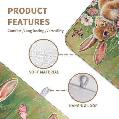 Wnoesat Easter Bunny Eggs Dish Drying Mat for Kitchen Counter 18x24 Inch Spring Easter Rabbit Flowers Large Drying Mat Microfiber Dish Drainer Rack Mats Absorbent Reversible Dishes Pad Dish Dryer Mat