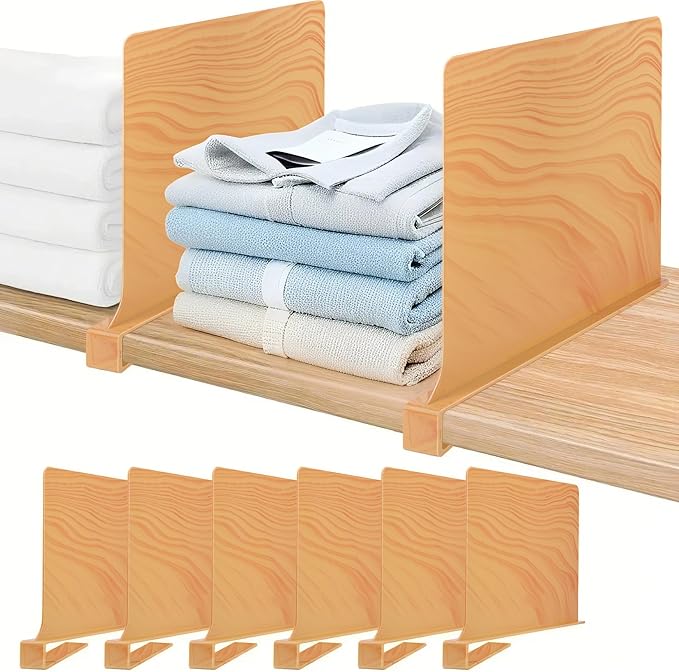 6 Pack Shelf Dividers for Closet Organization Vertical Purse Organizer for Closet Perfect for Sweater, Shirts, Handbags in Bedroom and Kitchen, Adjustable Acrylic Bookshelf for Organization (Natural)