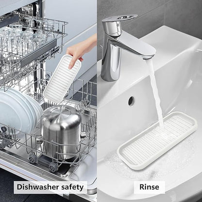 Silicone Sponge Holder Kitchen Sink Organizer Tray Dish Caddy Soap Dispenser, Scrubber Spoon Holder,Dishwashing Accessories 2 Pack (White)