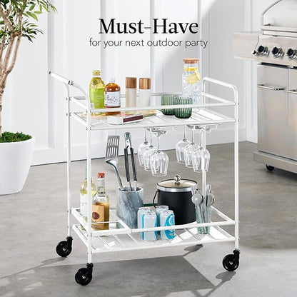 Best Choice Products Rolling Bar Cart, Mobile Home Bar Serving Cart, Serving Station w/ 2 Tier Shelves, Wine Rack, Lockable Wheels - White