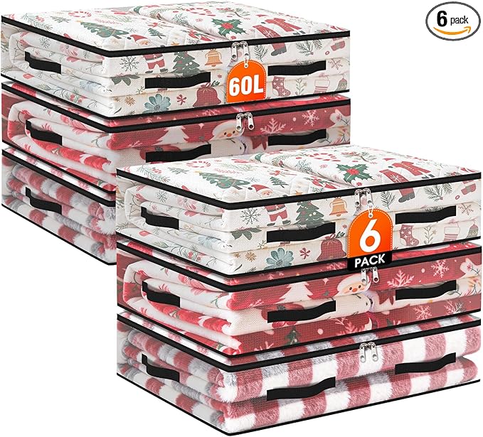 EdenDwell 6 Pack Under Bed Storage Bags, 60L Foldable Clear Storage Containers with Handles, Dual Zippers for Comforter, Clothes, Bedding, Linen Sheets, Sweaters, Blanket Storage