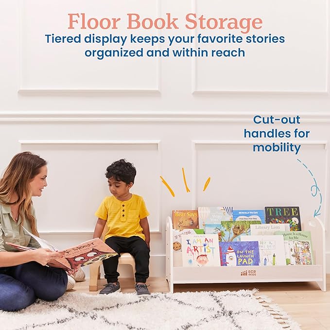 ECR4Kids 3-Shelf Floor Book Display with Handles, 36in, Childrens Furniture, White Wash