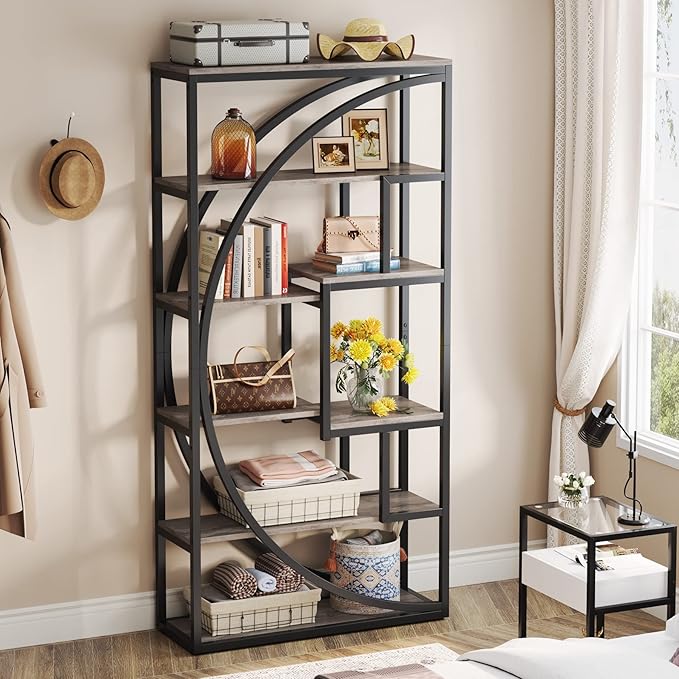 Tribesigns Bookshelf, Industrial 5-Tier Etagere Bookcase, 70.8" Tall Bookshelf with 8 Storage Shelf, Book Shelf Display Tack Shelving Unit for Home Office (Vintage Grey,2PC)