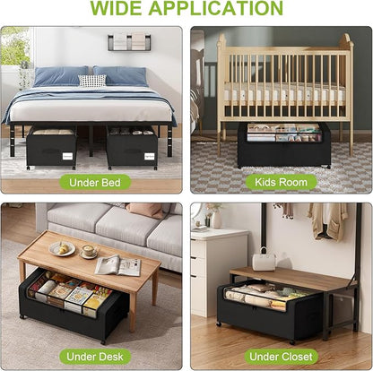 Webetop Under Bed Storage Containers with Wheels,12 inch Under the Bed Storage Bins with Clear Lid for Underneath Small Spaces Dorms, Blankets (2 Pack, 30.7"x17.3"x12")
