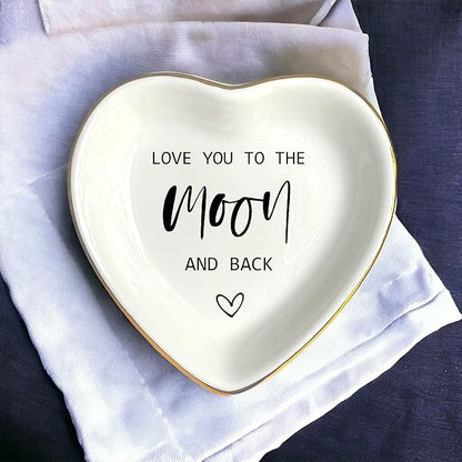 HatafaFurni Ring Dish Gift For Mom Wife Bride Lover, Ceramic Jewelry Dish, Trinket Tray, Mother's Day Gift, Wedding Gifts, Love You To The Moon And Back, Vday Gifts for Lover, Valentines Gift Ideas