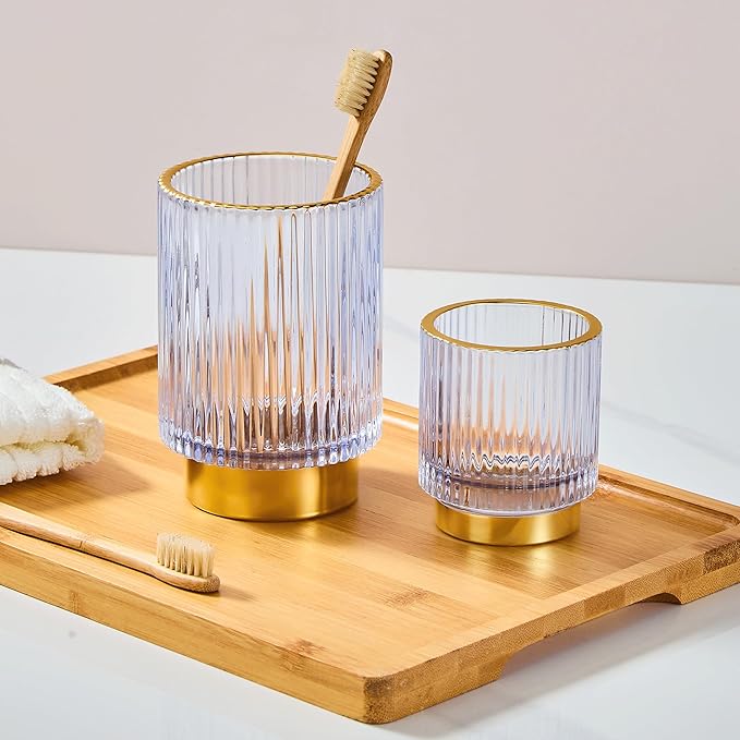 LEICURACE Makeup Brush Holder Organizer,Toothbrush Holders,Desk Pen Pencil Holder,Multifunctional Vintage Glass Brush Cup(A3-20-US)