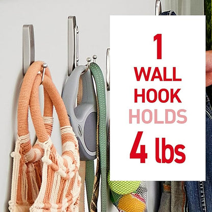 Command Large Satin Brass Double Hooks, 2 Coat Hooks and 2 Strips, Damage-Free Hanging with Adhesive, Great for Hanging Christmas Decorations, Holds up to 4 lb