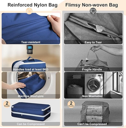 Easortm Comforter Storage Bag - Large Capacity Bedding Storage Bags Ultra Space Saving Self Compression Organizer, Washable Compression Bags for Storage Comforter Blanket Duvet, 4-Pack, Navy Blue