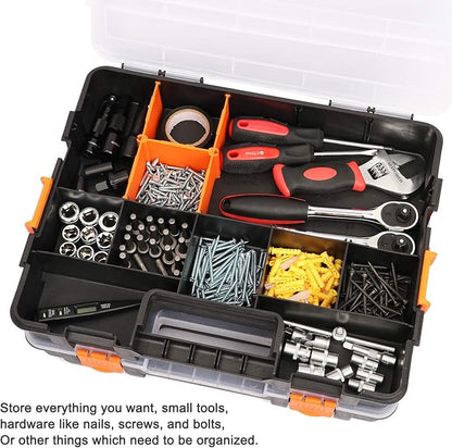 CASOMAN Tool Box Organizer Interlocking Black Small Parts Organizer for Fasteners and Crafts w/Removable Dividers (2 Piece Pack)
