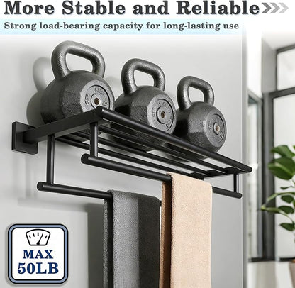 Alise Towel Rack for Bathroom Wall Mount,Double Towel Bars for Bathroom,28 Inch Bathroom Towel Holder Double Towel Bars with Shelf,SUS304 Stainless Steel Towel Hanger for Bathroom Walls,Matte Black