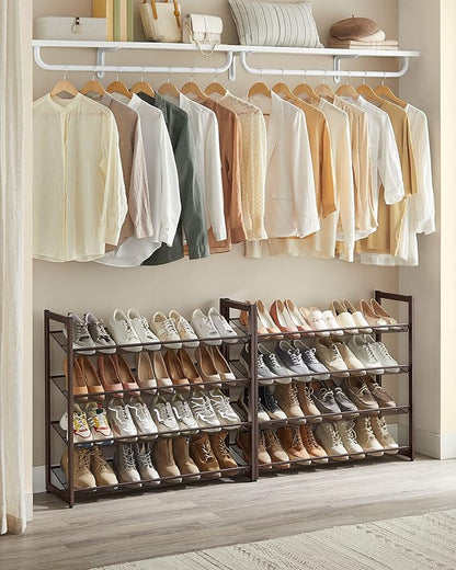 SONGMICS Shoe Rack, 8-Tier Shoe Organizer, Metal Rack for Garage, Set of 2, 4-Tier Stackable Shelf, with Adjustable Flat or Angled Shelves, 32-40 Pairs, Bronze ULMR08A
