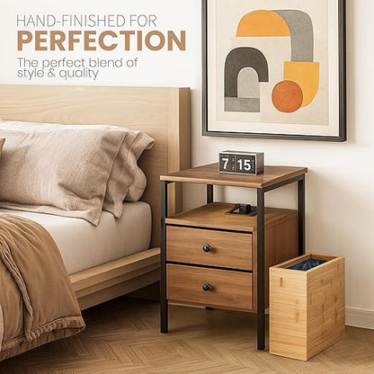 Bamboo Trash Can with Bin Liner Built-in Frame and Premium Lid - Wooden Bathroom Trash can, Bamboo Wastebasket for Bathroom, Bedroom, Living Room, Kitchen or Office