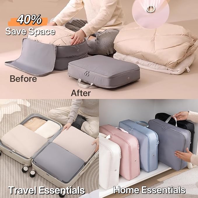 2025 Upgraded Ultra Space Saving Self Compression Organizer 3-Pack (XXL/XL/L) - Heavy Duty Double Layer Space Saver for Down Jackets, Duvets & Blankets, Waterproof Organizer for Travel/Dorm/Moving