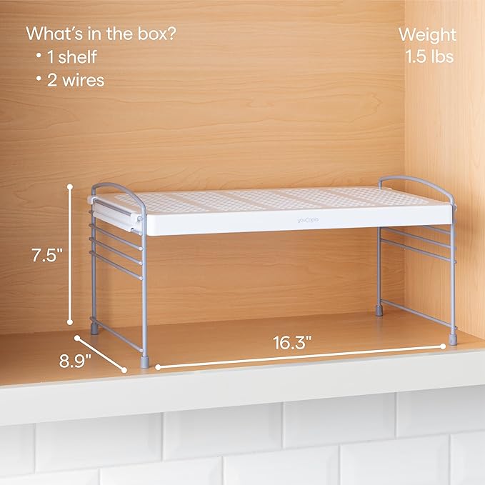 YouCopia Adjustable-Height UpSpace Shelf, Shelf Riser for Vertical Kitchen Cabinet and Pantry Organization