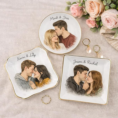 Famitrendz Personalized Couple Portrait Ring Dish, Custom Couples Photo Jewelry Dish, Custom Ring Holder Gifts, Picture Trinket, Engagement Valentines Wedding Gifts, Gift for Her, Women 1