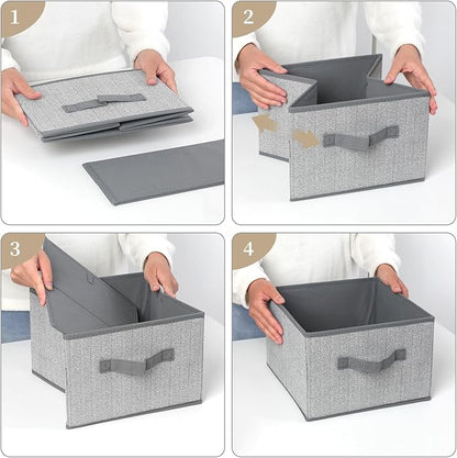 Storage Baskets, 11-Inch Woven Fabric Bins, Storage Cubes with Reinforced Handles, Organizer Bins for Closet Shelves, Foldable, for Toys, Clothes, Natural Beige (4PCS/Grey-11*11*7.8inch)