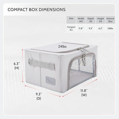 Periea Oxford Cloth Steel Frame Storage Boxes - Under-Bed or in Closet - Pack of 2 Compact Organizers (Metallic Floral Blush)