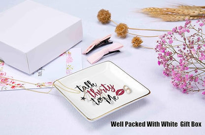 Talk Thirty To Me – Ceramic Jewelry Holder Ring Dish Trinket Box Tray – 30th Birthday Gifts for Women - 30 years old Gifts for Wife, Sister,Daughter, Girlfriend, Best Friends