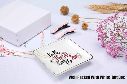 Talk Thirty To Me – Ceramic Jewelry Holder Ring Dish Trinket Box Tray – 30th Birthday Gifts for Women - 30 years old Gifts for Wife, Sister,Daughter, Girlfriend, Best Friends