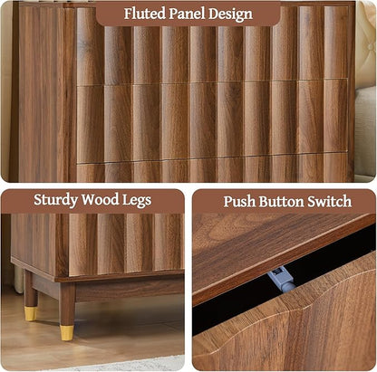 Bifins Fluted 3 Drawer Dresser, 31.5" Wide Modern Storage Chest of Drawers, Wood Drawer Organizer for Bedroom, Living Room, Hallway