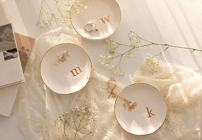 COLLECTIVE HOME - Ceramic Jewelry Tray, Decorative Trinket Dish for Rings Earrings Necklaces Bracelet Watch Keys, Birthday Mother's Day Christmas Gift for Women, 4.75", White Surface (B)