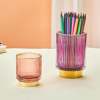 LEICURACE Makeup Brush Holder Organizer,Toothbrush Holders,Desk Pen Pencil Holder,Multifunctional Vintage Glass Brush Cup(A3-28-US)