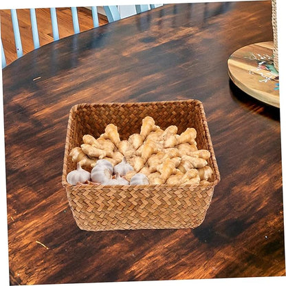 Natural Seagrass Basket Organizer Capacity Kitchen Storage Box for Spices Utensils Desktop Storage Versatile Home Organizer for All Rooms