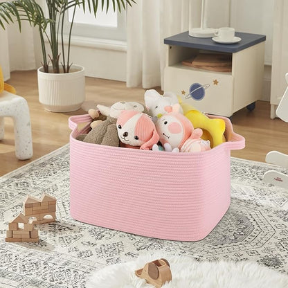 Large Blanket Basket, Blanket Storage Living Room, Rectangle Woven Baskets for Storage Toys, Towels, Dirty Clothes Organizer Bins (Pink)