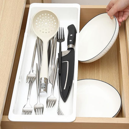 2 Pack Deep Drawer Organizer Bins, Sliding Drawer Organizer Bin Expandable and Adjustable Tray for Kitchen Utensils, BBQ Tools, Towels, Durable Plastic Sliding for Easy Storage(17.4-27.6")