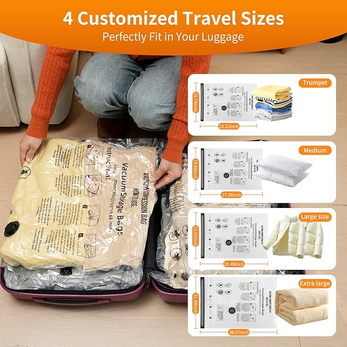 33 Pack Travel Vacuum Storage Bags With Electric Pump (8 small, 8 medium, 8 large, 8 extra large) For Clothing Suitcases And Backpacks, Saving Space For Clothes And Clothing Travel